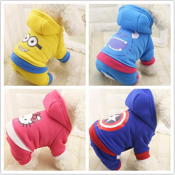 Autumn Winter Cotton Pet Dog Clothes Warm Cartoon Dog Jacket Four Feet French Bulldog Pet Clothing For Small Medium XS-XXL