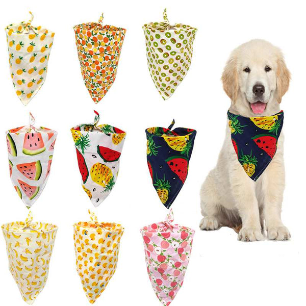 Dog Bandana Scarf Cat Bibs  Fruit Print Pineapple Banana Pear Pattern Cotton Plaid Washable Dog Bandana  Dog Accessories