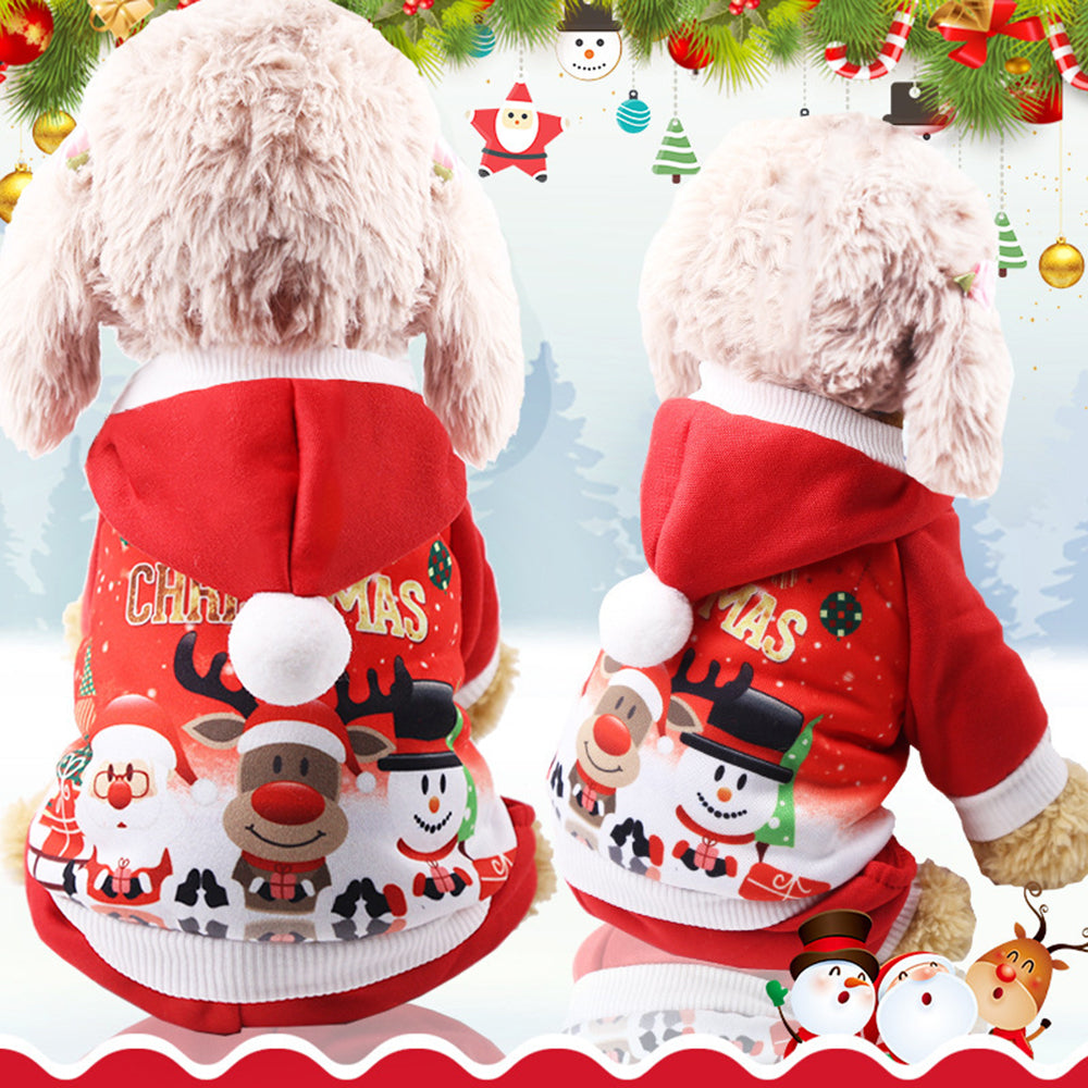 XS-XXL Christmas Dog Clothes Red Hooded Coat Santa Claus/Snowman/Reindeer Pattern Cute Christmas element Coat for Winter Autumn