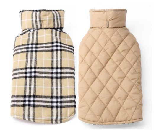 Plaid shape Waterproof Reversible Dog Jacket Apparel Clothes Warm and Windproof Coat Jacket Autumn/Winter Large Pet Dog Clothes
