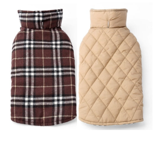 Plaid shape Waterproof Reversible Dog Jacket Apparel Clothes Warm and Windproof Coat Jacket Autumn/Winter Large Pet Dog Clothes